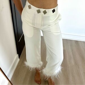 New without tags💫 Elegant Boutique White Feather Trim Pants